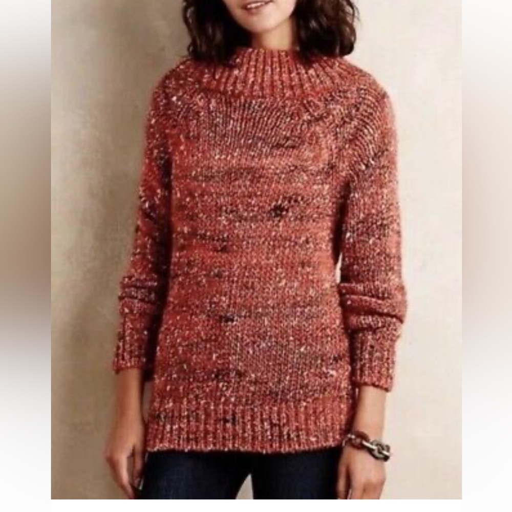 Anthropologie Marled Orange Cowl neck Knit Sweater Size Small (25)